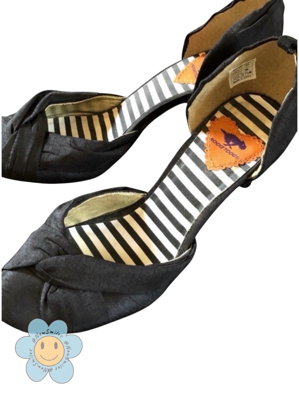 ROCKETDOG ~ Pump Heel ~  Twisted Bow-Like Front ~ Black Raw Silk Material